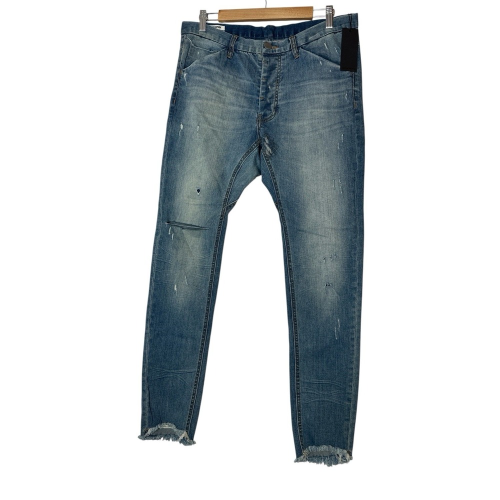 MAN‎ X ONE TEASPOON Jeans MENS size 32 Blue Button Fly Skinny Distressed New